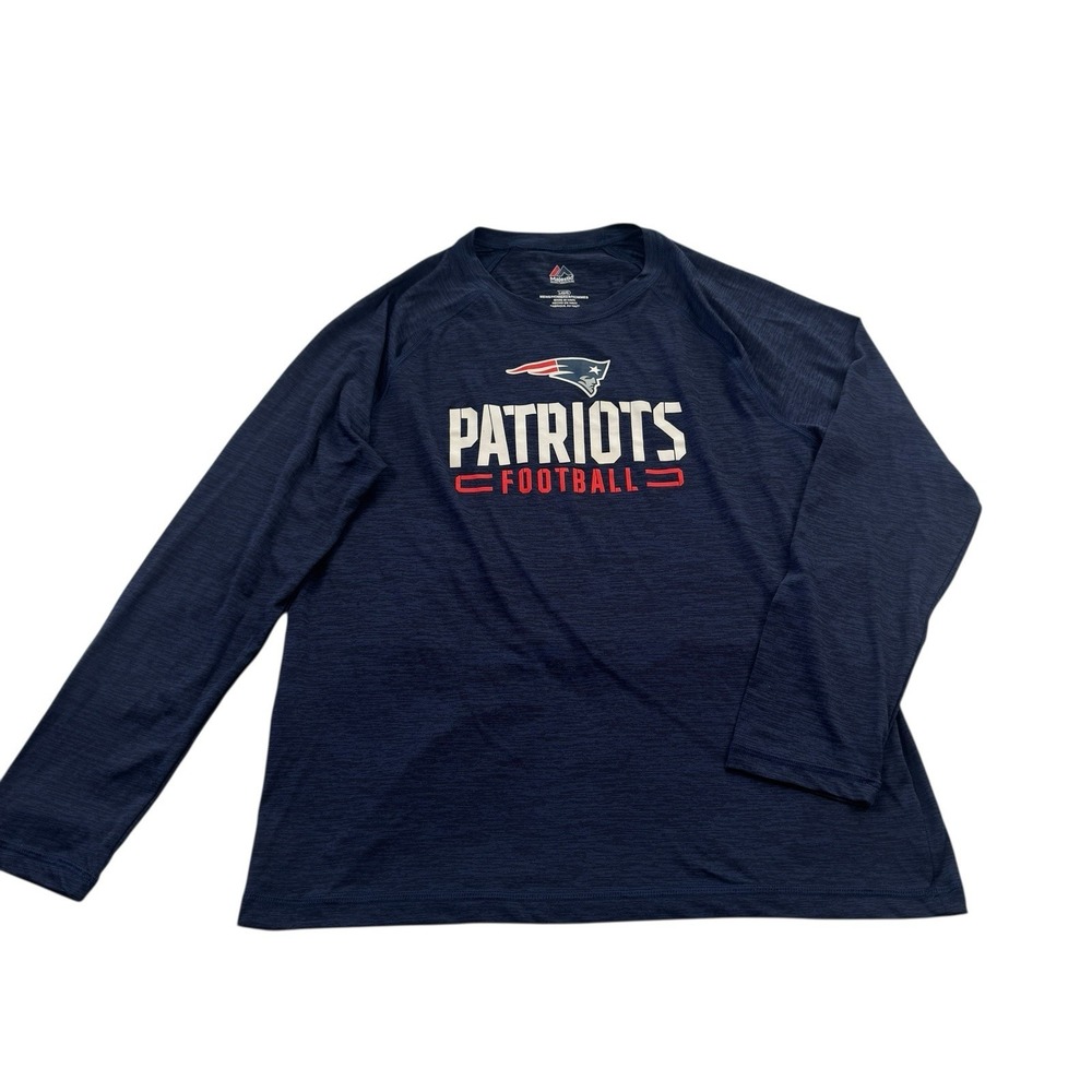 Patriots Football Longsleeve Men's Large Navy Blue Stretchy New England Outdoors